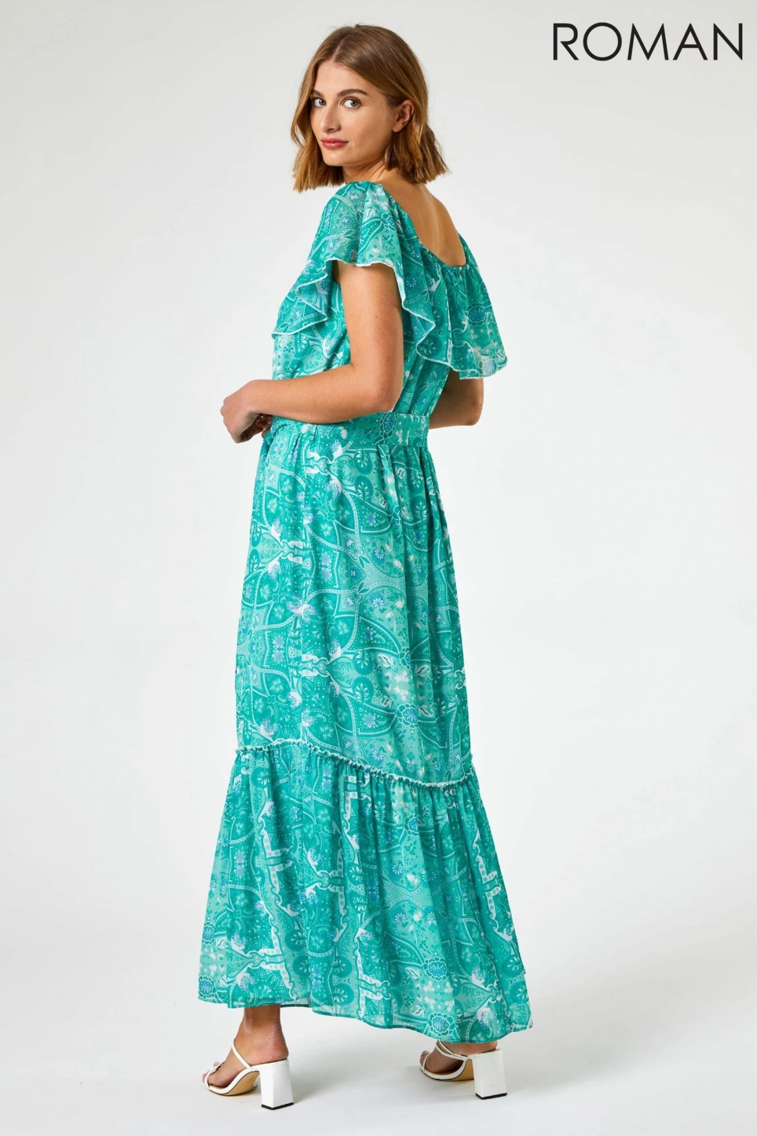 Roman Green Paisley Print Tiered Maxi Dress 5 Roman Green Paisley Print Tiered Maxi Dress - Image 3