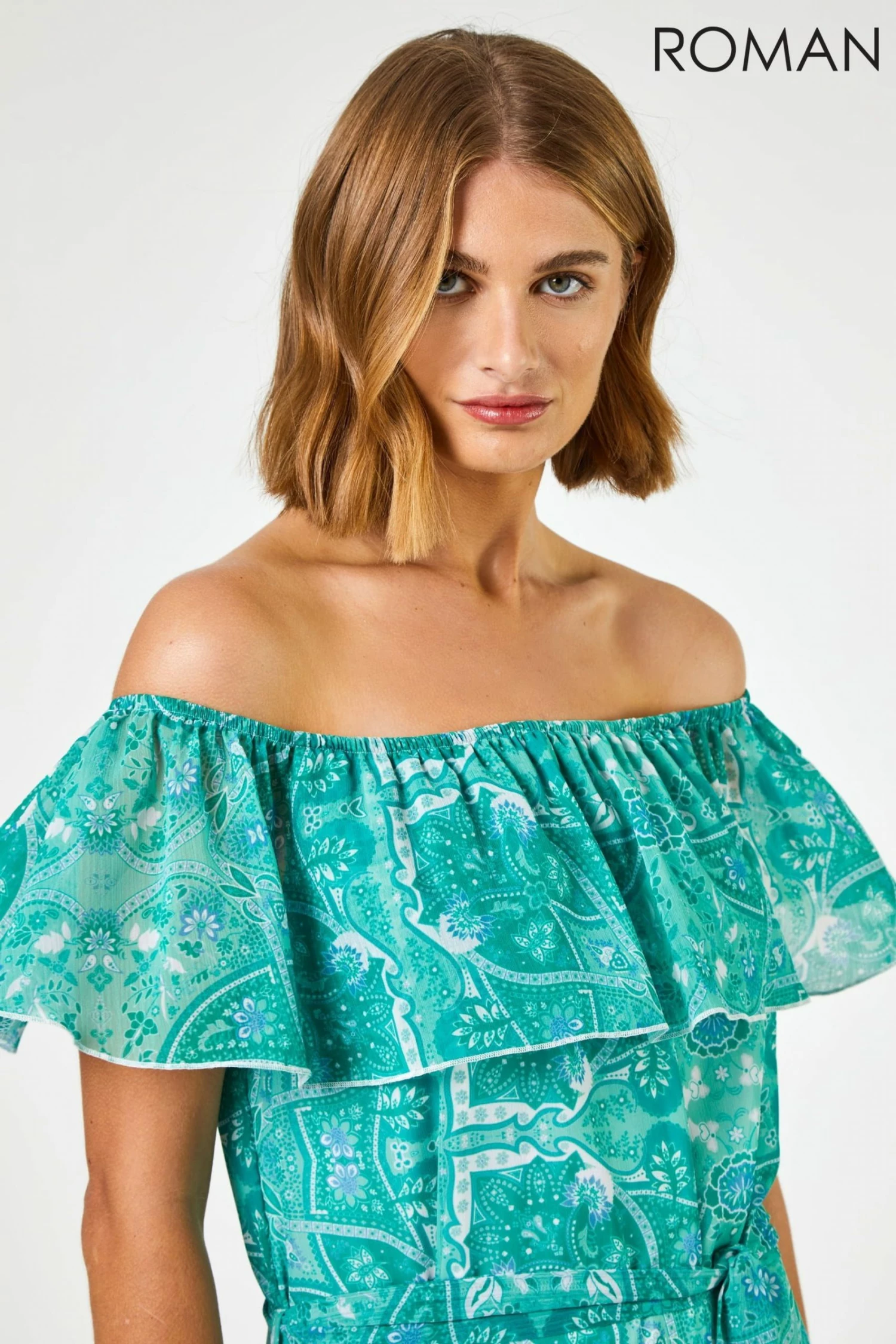 Roman Green Paisley Print Tiered Maxi Dress 6 Roman Green Paisley Print Tiered Maxi Dress - Image 4