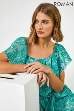 Roman Green Paisley Print Tiered Maxi Dress 12 Roman Green Paisley Print Tiered Maxi Dress -Roman Sales Shop unnamed file 4007