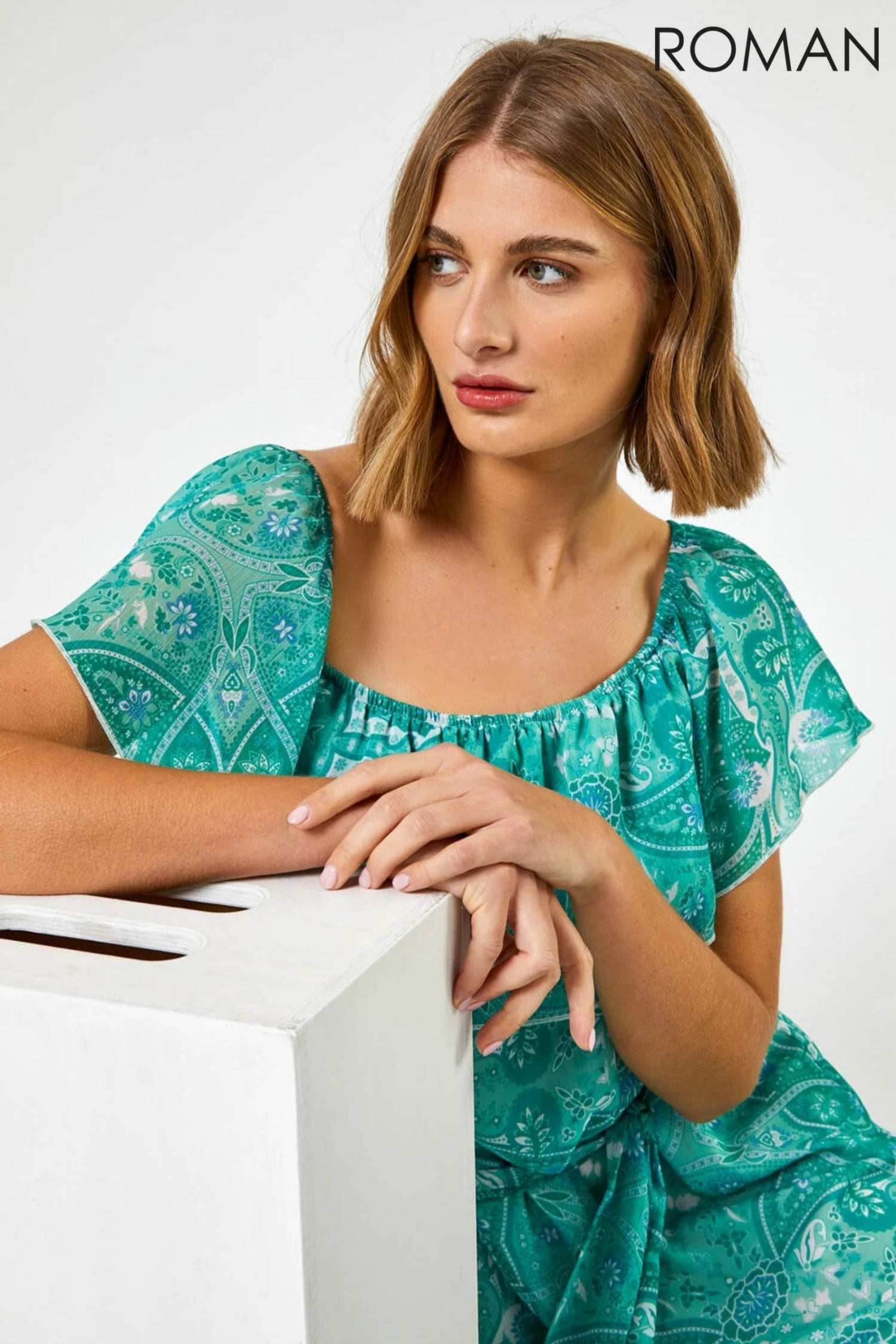 Roman Green Paisley Print Tiered Maxi Dress 7 Roman Green Paisley Print Tiered Maxi Dress - Image 5