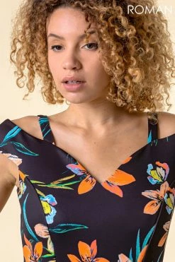 Roman Black Cold Shoulder Floral Print Dress -Roman Sales Shop unnamed file 4012