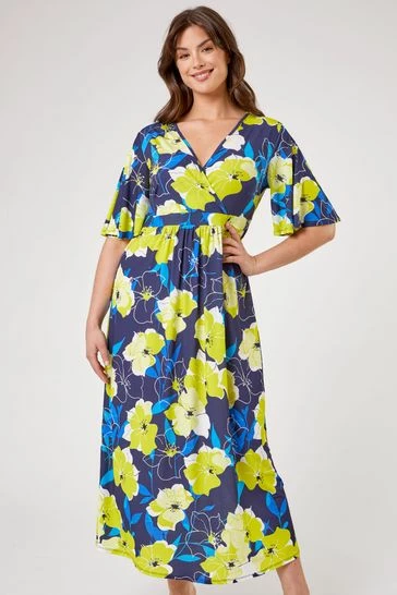 Roman Green Curve Floral Print Wrap Dress 6 Roman Green Curve Floral Print Wrap Dress - Image 4