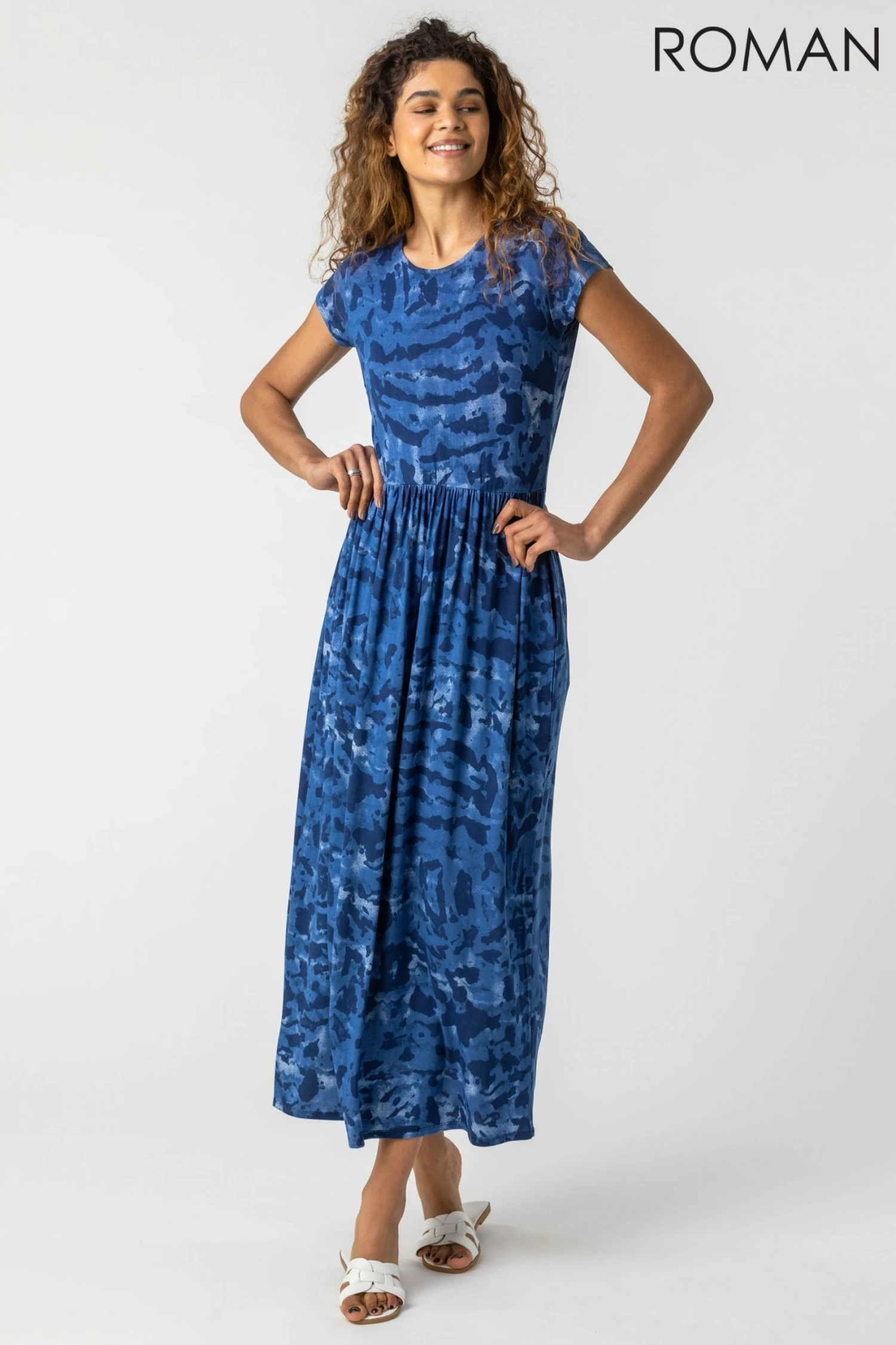 Roman Blue Camo Print Jersey Maxi Dress 3 Roman Blue Camo Print Jersey Maxi Dress