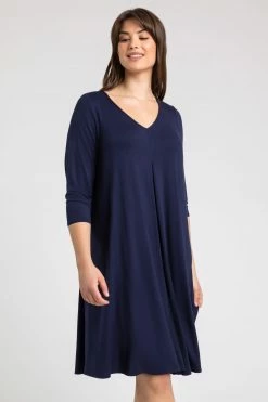 Roman Blue Curve Curve Pleat Front Jersey Midi Dress