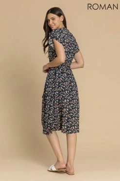 Roman Blue Floral Print Button Belted Midi Dress 8 Roman Blue Floral Print Button Belted Midi Dress -Roman Sales Shop unnamed file 4047