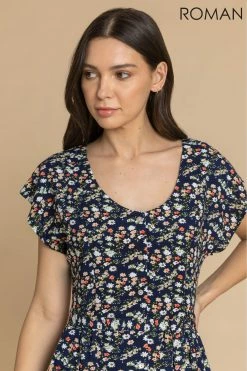 Roman Blue Floral Print Button Belted Midi Dress 9 Roman Blue Floral Print Button Belted Midi Dress -Roman Sales Shop unnamed file 4048