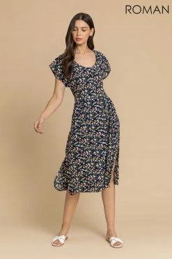 Roman Blue Floral Print Button Belted Midi Dress 10 Roman Blue Floral Print Button Belted Midi Dress -Roman Sales Shop unnamed file 4049