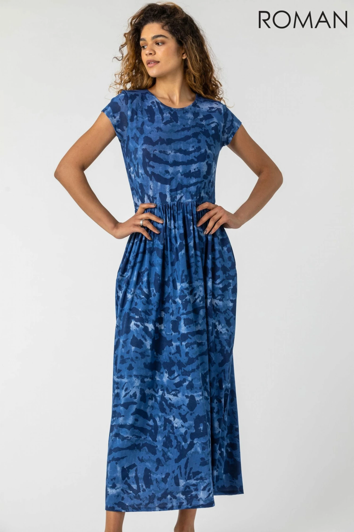 Roman Blue Camo Print Jersey Maxi Dress 5 Roman Blue Camo Print Jersey Maxi Dress - Image 3