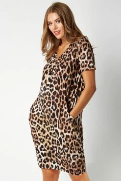Roman Brown Animal Leopard Print Dress