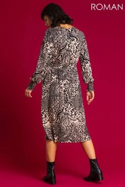 Roman Camel Animal Print Wrap Midi Dress 9 Roman Camel Animal Print Wrap Midi Dress -Roman Sales Shop unnamed file 4067