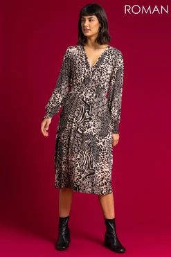 Roman Camel Animal Print Wrap Midi Dress 10 Roman Camel Animal Print Wrap Midi Dress -Roman Sales Shop unnamed file 4068