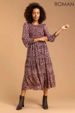 Roman Pink Animal Print Shirred Tier Dress 8 Roman Pink Animal Print Shirred Tier Dress -Roman Sales Shop unnamed file 4073