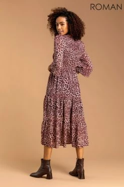 Roman Pink Animal Print Shirred Tier Dress 9 Roman Pink Animal Print Shirred Tier Dress -Roman Sales Shop unnamed file 4074