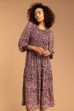 Roman Pink Animal Print Shirred Tier Dress 11 Roman Pink Animal Print Shirred Tier Dress -Roman Sales Shop unnamed file 4076