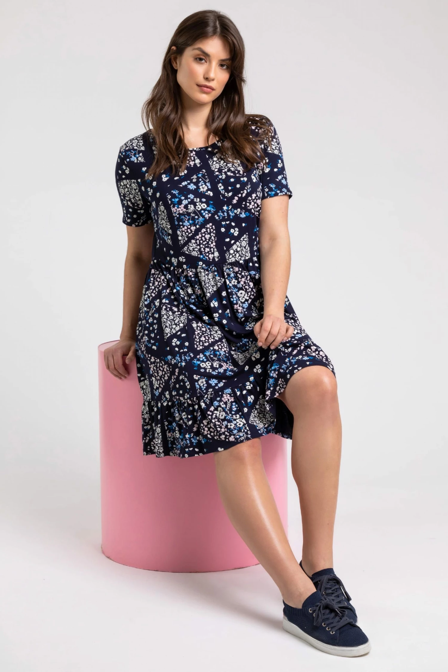 Roman Blue Curve Ditsy Floral Patchwork Swing Dress 6 Roman Blue Curve Ditsy Floral Patchwork Swing Dress - Image 4