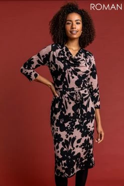 Roman Pink Floral Knitted Cowl Neck Dress 10 Roman Pink Floral Knitted Cowl Neck Dress -Roman Sales Shop unnamed file 4089