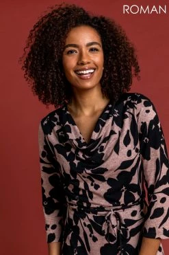 Roman Pink Floral Knitted Cowl Neck Dress 11 Roman Pink Floral Knitted Cowl Neck Dress -Roman Sales Shop unnamed file 4090