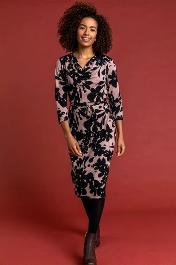 Roman Pink Floral Knitted Cowl Neck Dress 7 Roman Pink Floral Knitted Cowl Neck Dress - Image 5