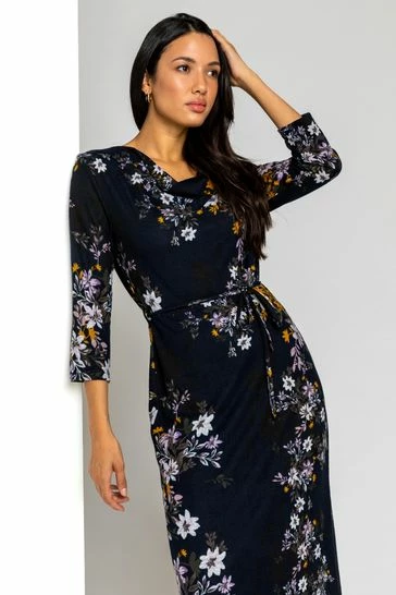 Roman Pink Floral Knitted Cowl Neck Dress 8 Roman Pink Floral Knitted Cowl Neck Dress - Image 6