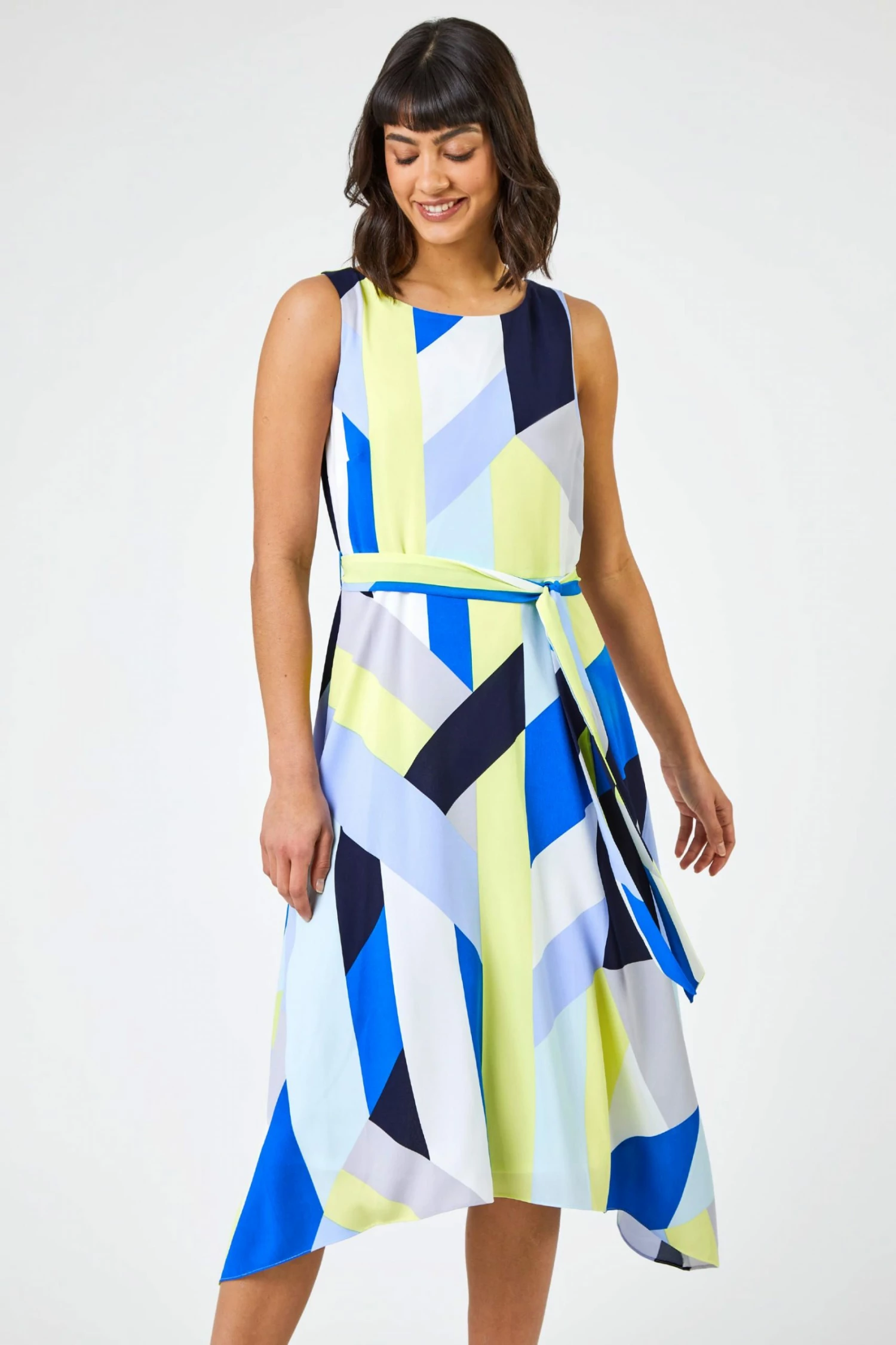 Roman Blue Geo Print Fit And Flare Dress 3 Roman Blue Geo Print Fit And Flare Dress