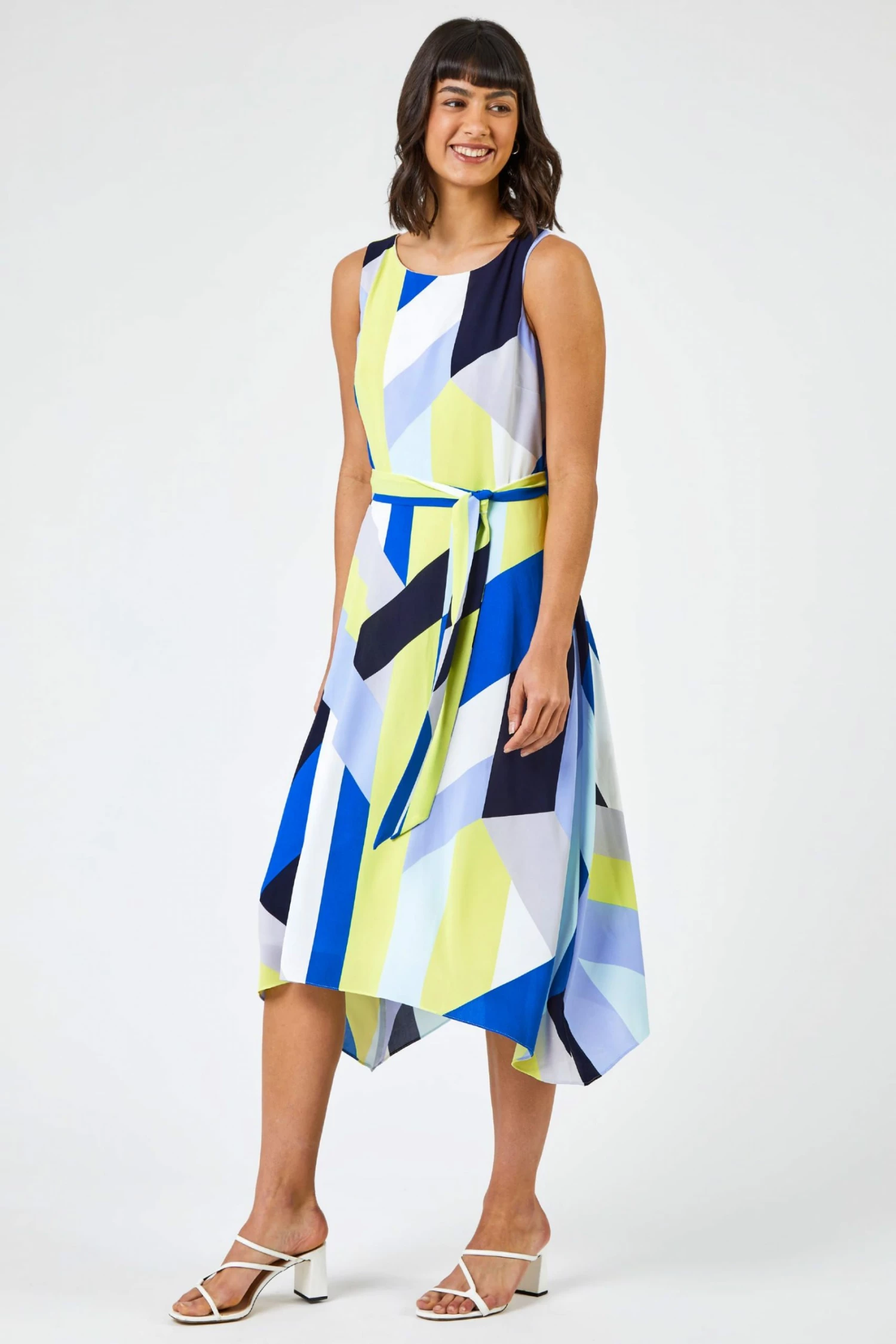 Roman Blue Geo Print Fit And Flare Dress 5 Roman Blue Geo Print Fit And Flare Dress - Image 3