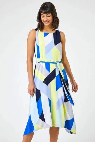 Roman Blue Geo Print Fit And Flare Dress 8 Roman Blue Geo Print Fit And Flare Dress - Image 6