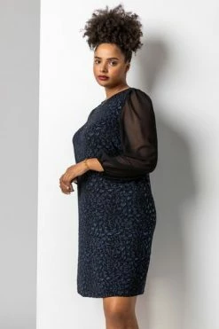 Roman Blue Curve Glitter Animal Mesh Sleeve Dress -Roman Sales Shop unnamed file 4107