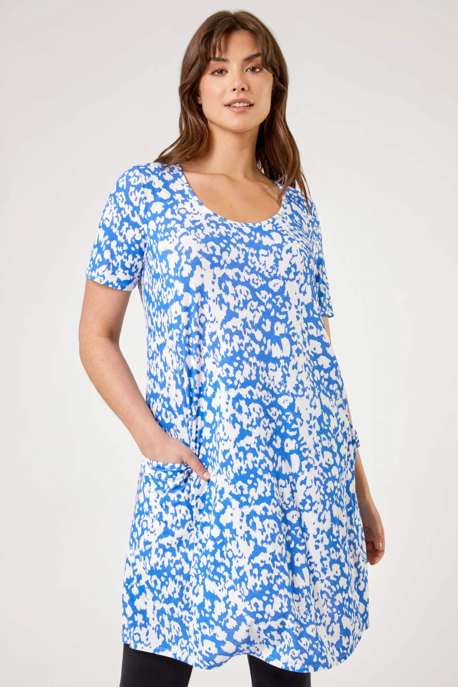 Roman Blue Tropical Print Pocket Slouch Dress 3 Roman Blue Tropical Print Pocket Slouch Dress