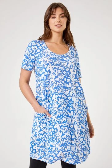 Roman Blue Tropical Print Pocket Slouch Dress 7 Roman Blue Tropical Print Pocket Slouch Dress - Image 5