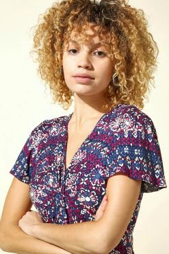 Roman Blue Twist Front Tile Print Tea Dress 10 Roman Blue Twist Front Tile Print Tea Dress -Roman Sales Shop unnamed file 4116