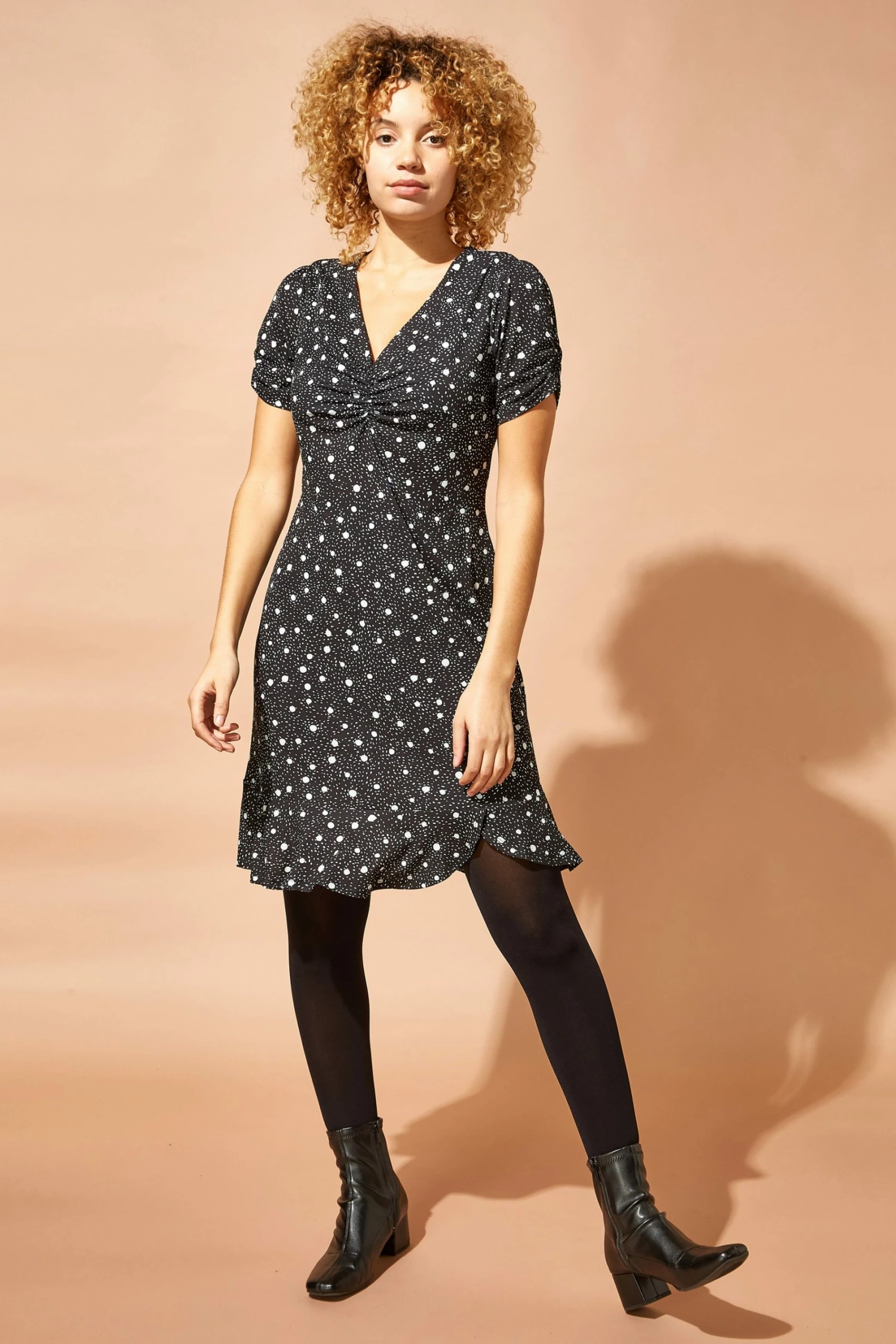 Roman Black Ditsy Spot Tea Dress 4 Roman Black Ditsy Spot Tea Dress - Image 2