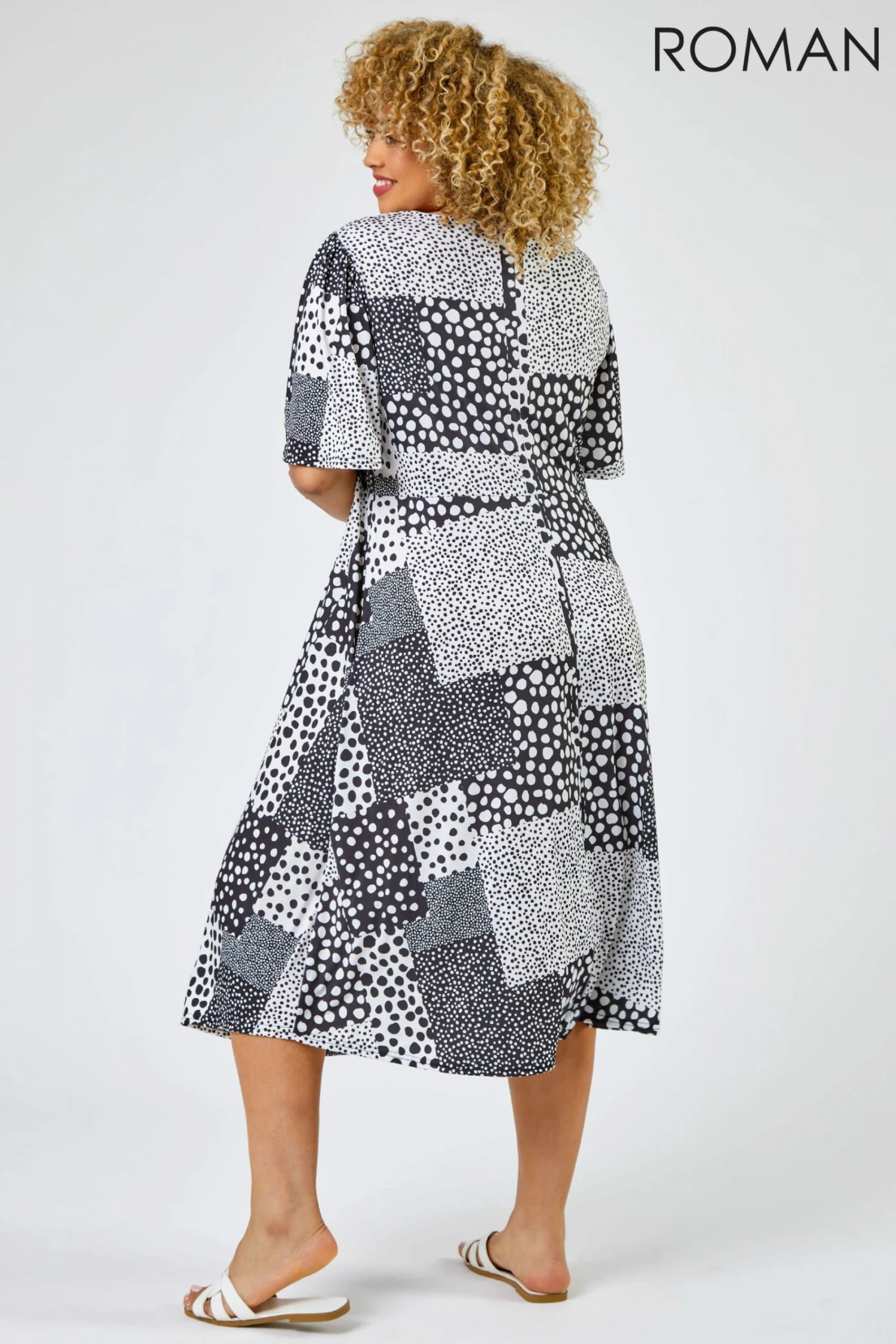 Roman Black & Grey Curve Abstract Spot Print Midi Dress 4 Roman Black & Grey Curve Abstract Spot Print Midi Dress - Image 2