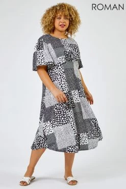 Roman Black & Grey Curve Abstract Spot Print Midi Dress 9 Roman Black & Grey Curve Abstract Spot Print Midi Dress -Roman Sales Shop unnamed file 4125