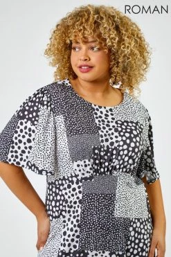 Roman Black & Grey Curve Abstract Spot Print Midi Dress 10 Roman Black & Grey Curve Abstract Spot Print Midi Dress -Roman Sales Shop unnamed file 4126