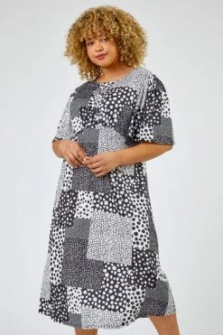 Roman Black & Grey Curve Abstract Spot Print Midi Dress 11 Roman Black & Grey Curve Abstract Spot Print Midi Dress -Roman Sales Shop unnamed file 4127