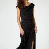 Roman Black Cowl Neck Ruched Maxi Dress