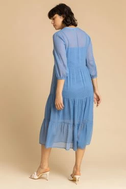 Roman Blue Textured Spot Print Tiered Midi Dress 8 Roman Blue Textured Spot Print Tiered Midi Dress -Roman Sales Shop unnamed file 4139