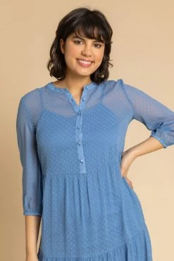 Roman Blue Textured Spot Print Tiered Midi Dress 10 Roman Blue Textured Spot Print Tiered Midi Dress -Roman Sales Shop unnamed file 4141