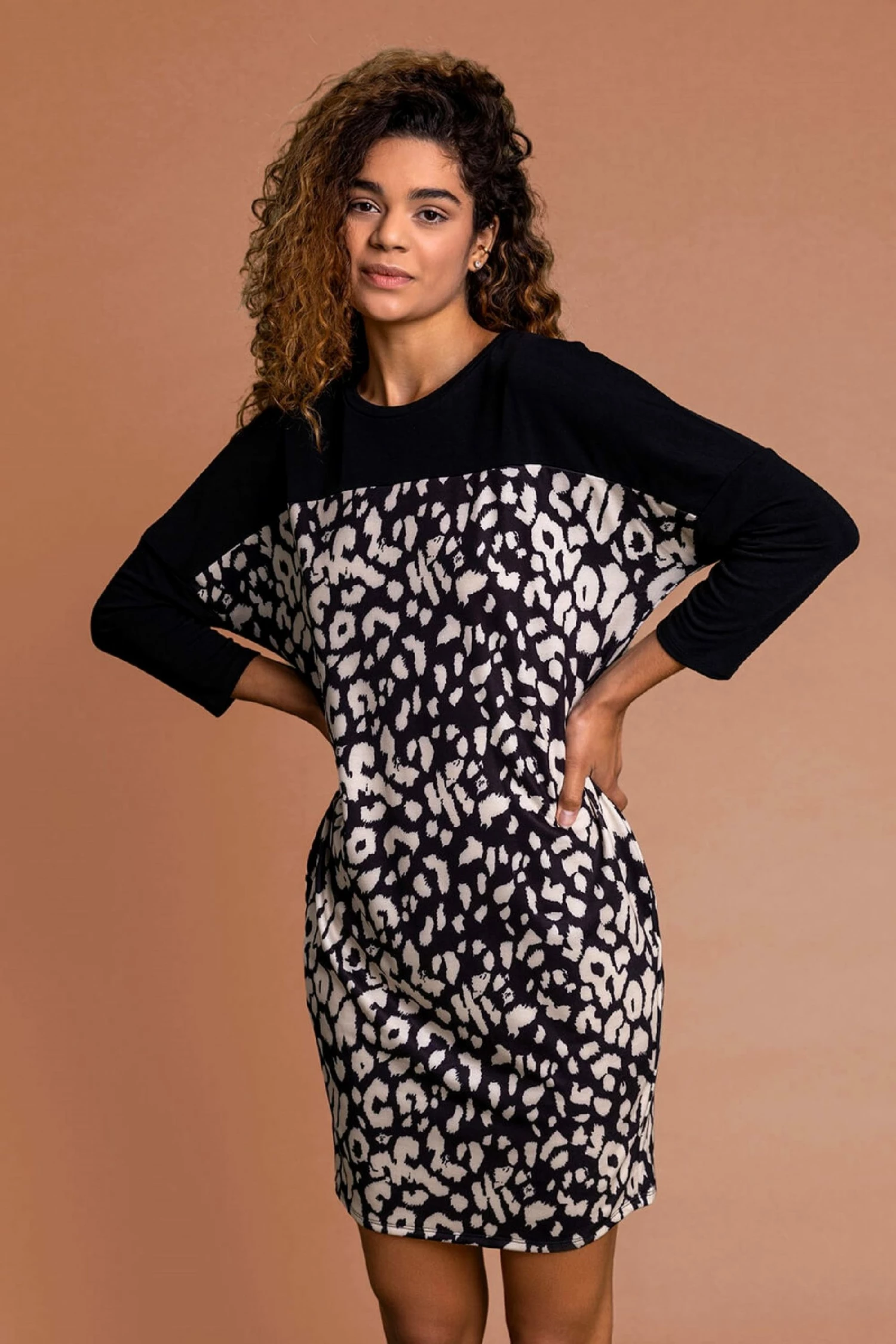 Roman Nude Animal Print Contrast Yoke Dress 3 Roman Nude Animal Print Contrast Yoke Dress