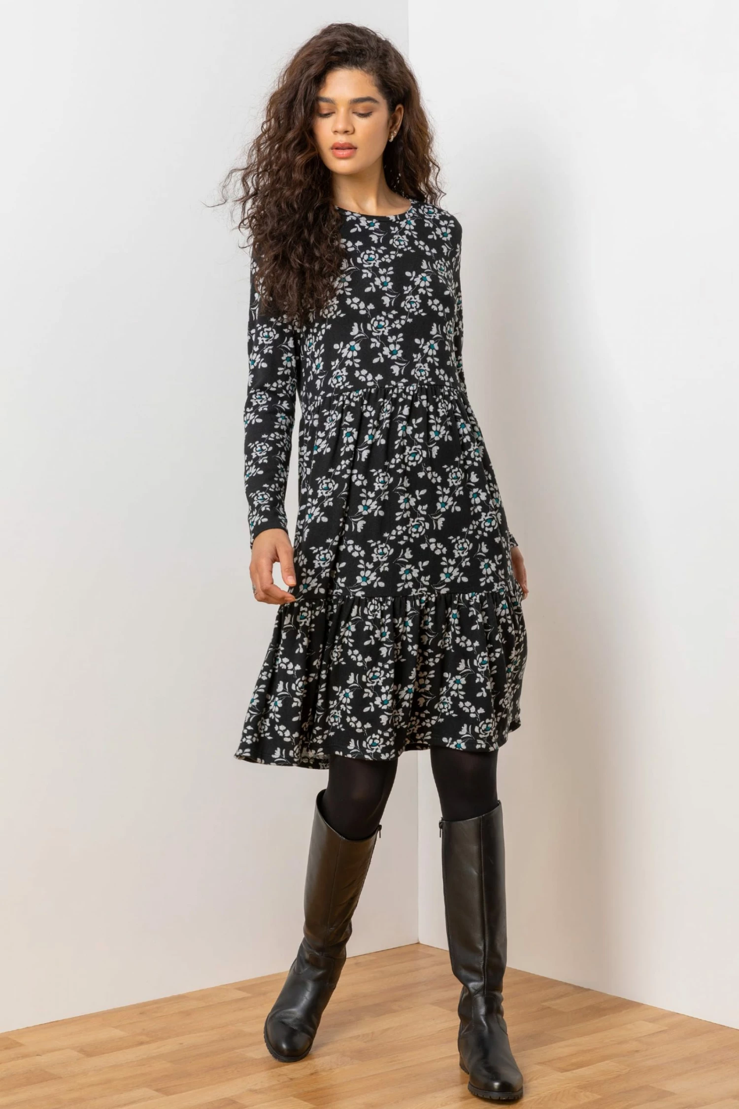 Roman Black Floral Print Tiered Dress 4 Roman Black Floral Print Tiered Dress - Image 2