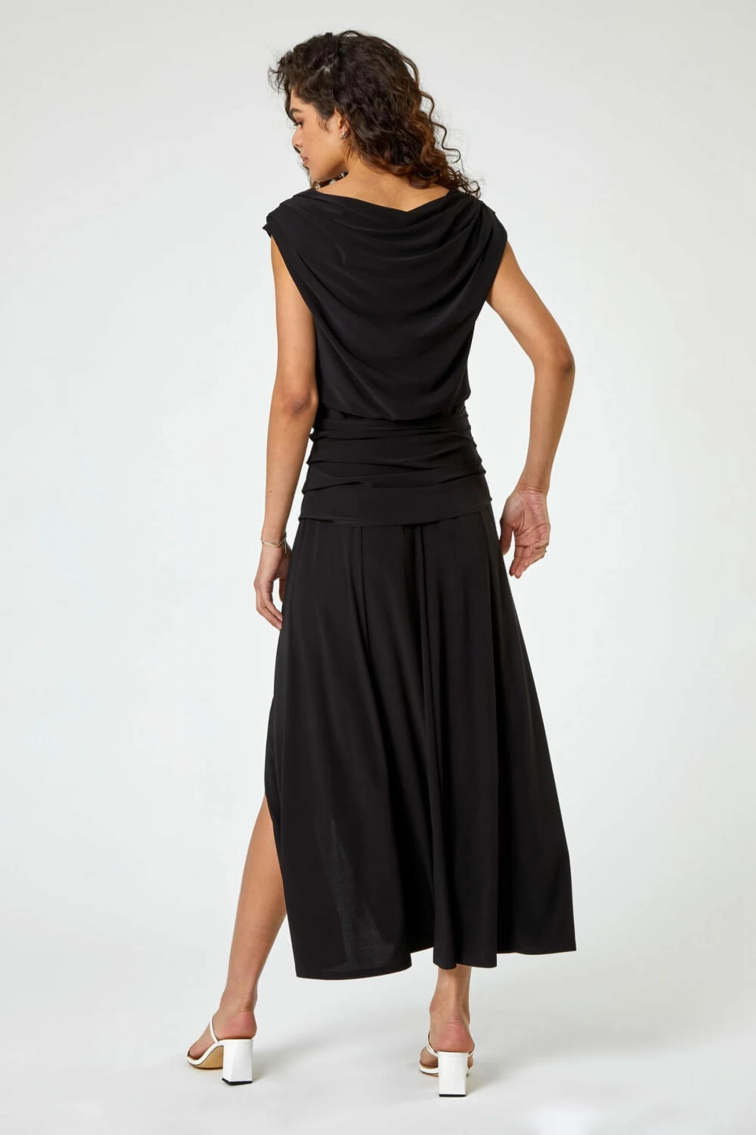 Roman Black Cowl Neck Ruched Maxi Dress 5 Roman Black Cowl Neck Ruched Maxi Dress - Image 3