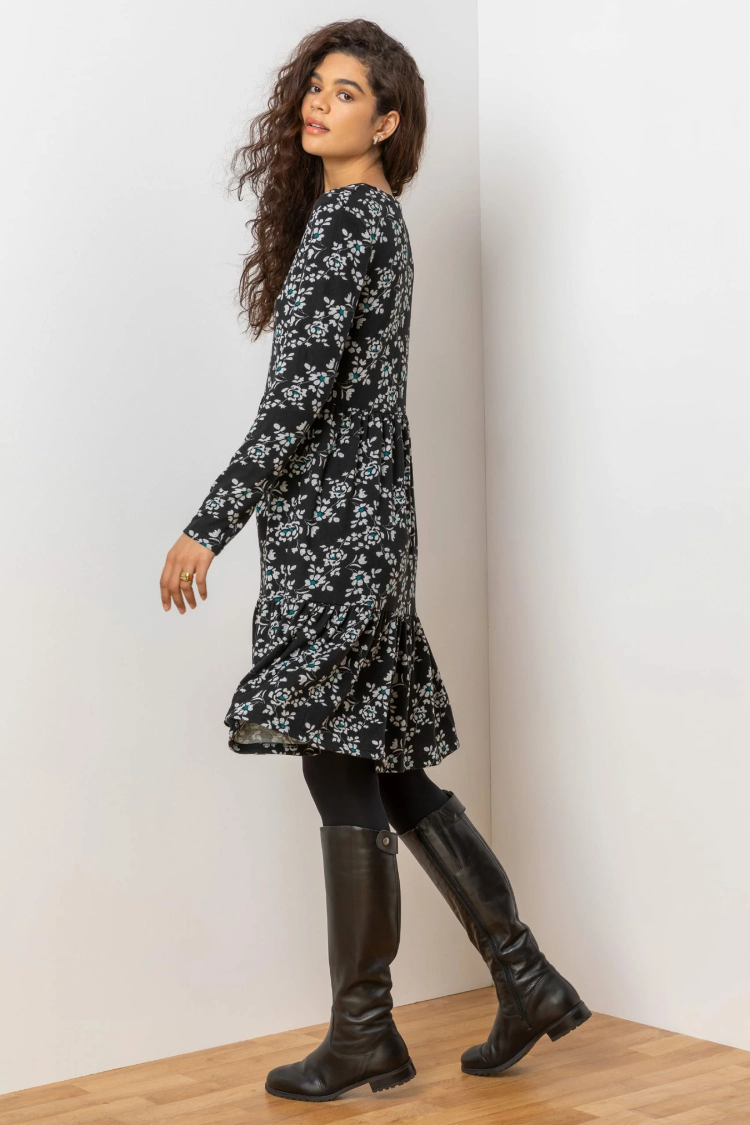 Roman Black Floral Print Tiered Dress 5 Roman Black Floral Print Tiered Dress - Image 3