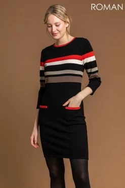 Roman Black Contrast Stripe Print Jumper Dress