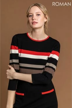 Roman Black Contrast Stripe Print Jumper Dress 10 Roman Black Contrast Stripe Print Jumper Dress -Roman Sales Shop unnamed file 4156
