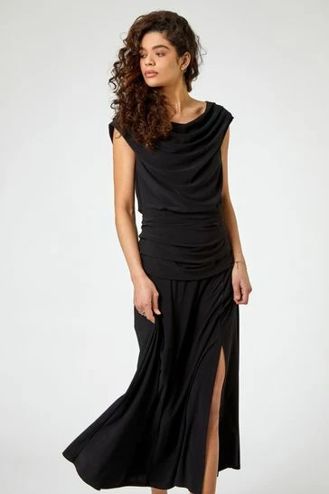 Roman Black Cowl Neck Ruched Maxi Dress 7 Roman Black Cowl Neck Ruched Maxi Dress - Image 5