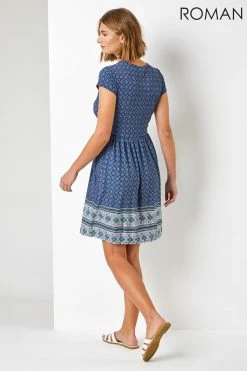 Roman Blue Geo Print Border Fit & Flare Dress 9 Roman Blue Geo Print Border Fit & Flare Dress -Roman Sales Shop unnamed file 4180