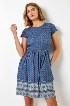 Roman Blue Geo Print Border Fit & Flare Dress 11 Roman Blue Geo Print Border Fit & Flare Dress -Roman Sales Shop unnamed file 4182