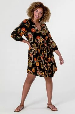 Roman Black Curve Floral Print Jersey Dress