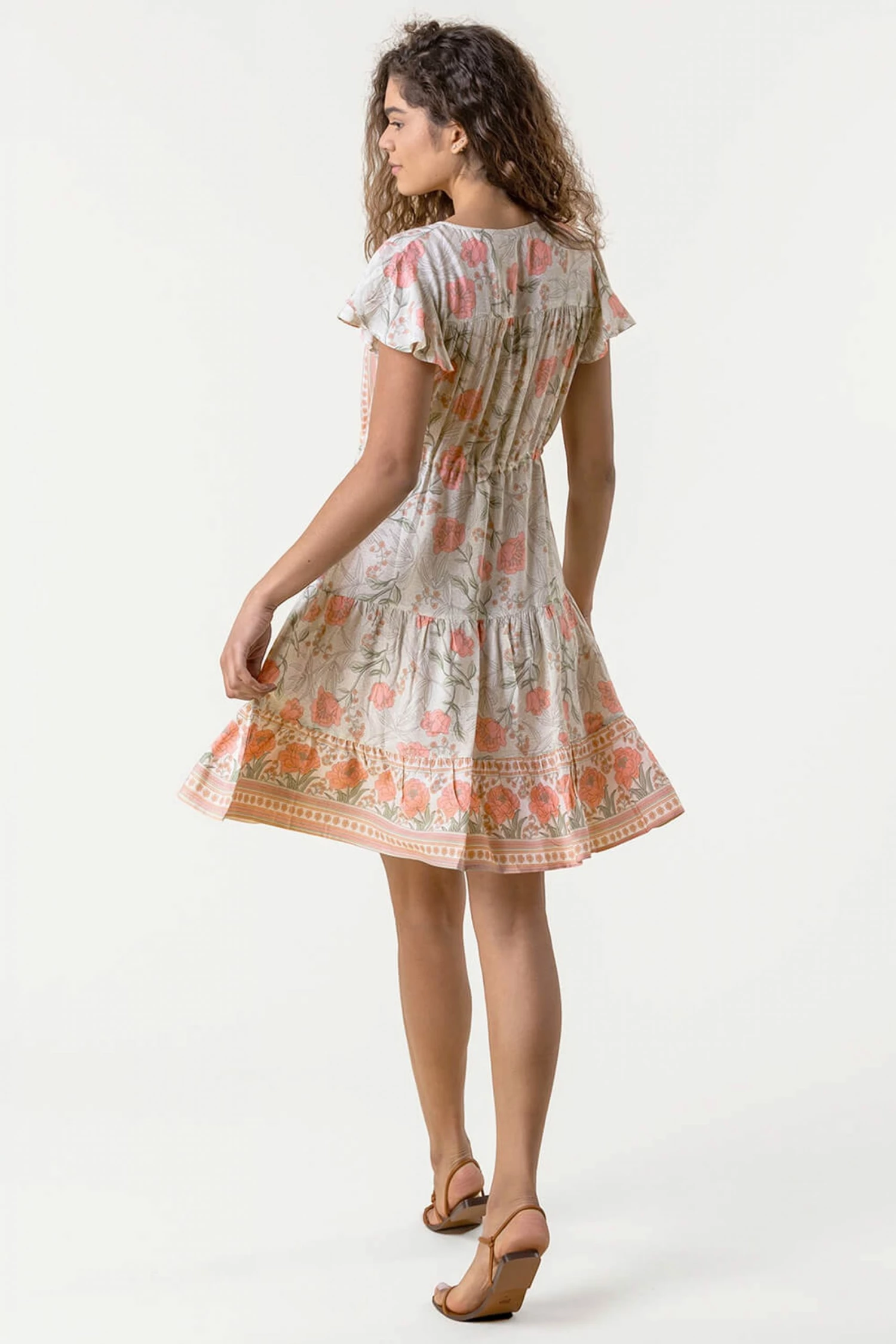 Roman Green Floral Border Print Tiered Dress 4 Roman Green Floral Border Print Tiered Dress - Image 2