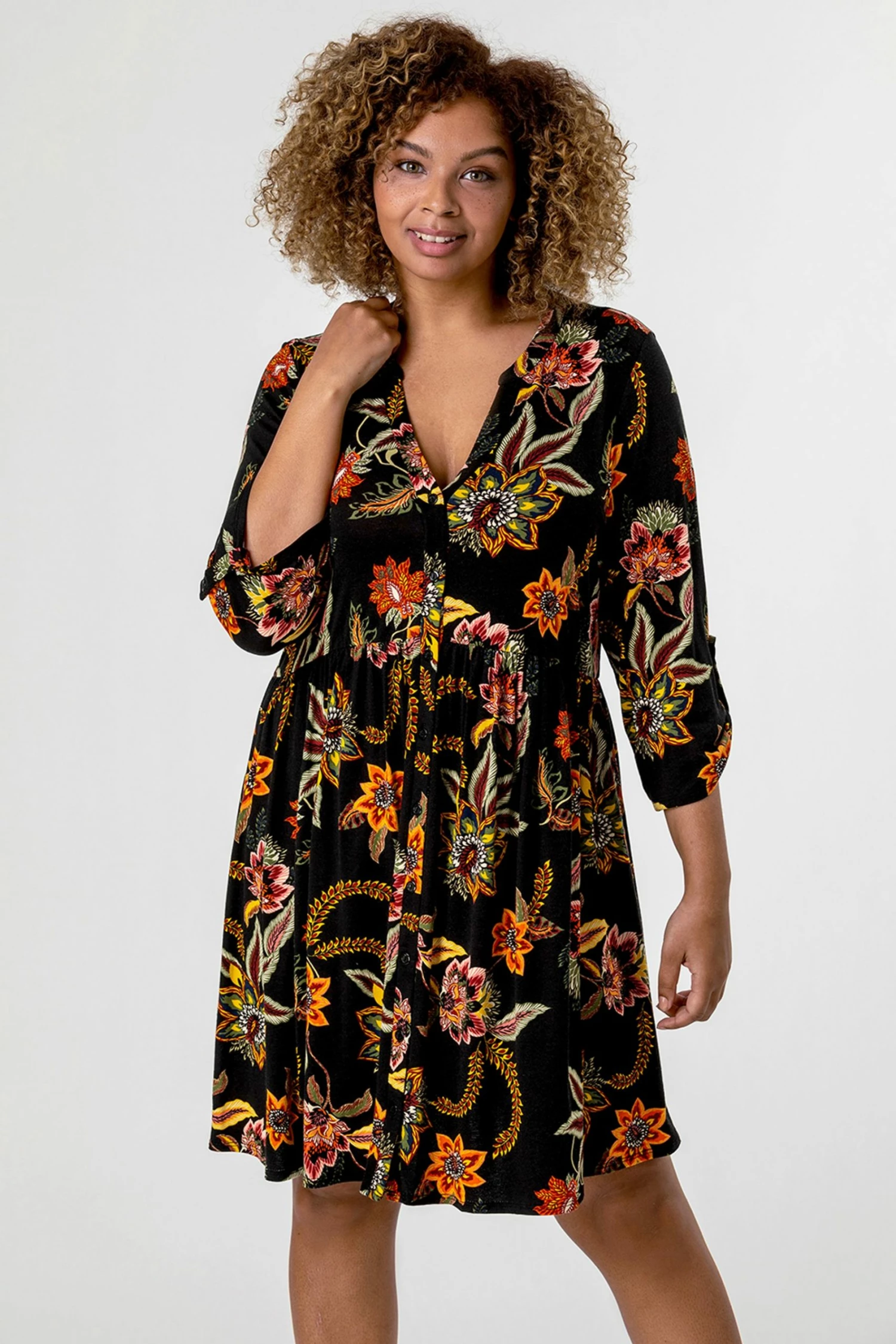 Roman Black Curve Floral Print Jersey Dress 5 Roman Black Curve Floral Print Jersey Dress - Image 3